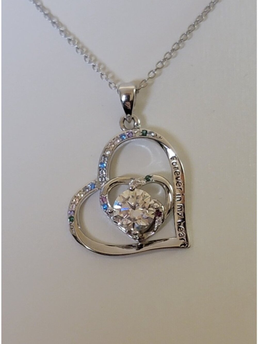 1CT Moissanite Heart Necklace Engraved Silver 18+2in NWT